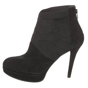 Stuart Weitzman Black Suede Round Toe Elastic Strap Heeled Ankle Boots Size 10